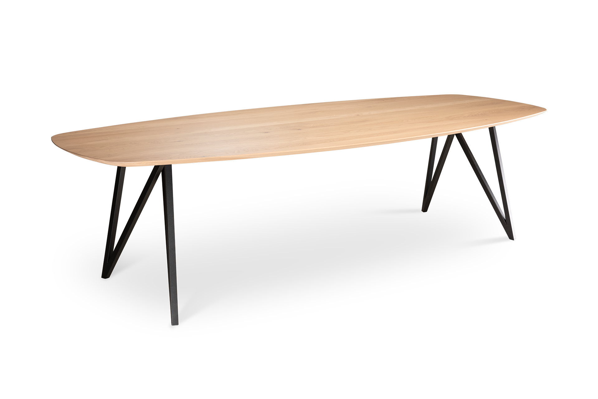 VIK DEENSOVALE EETKAMERTAFEL MASSIEF EIKENHOUT VERJONGD ZIJAANZICHT